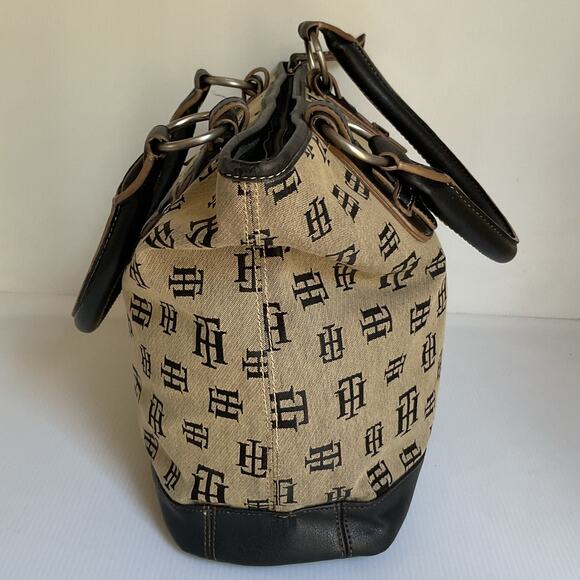 Tommy Hilfiger Vintage Monogram Tote Bag Black Beige Y2k Retro Designer - Picture 4 of 10